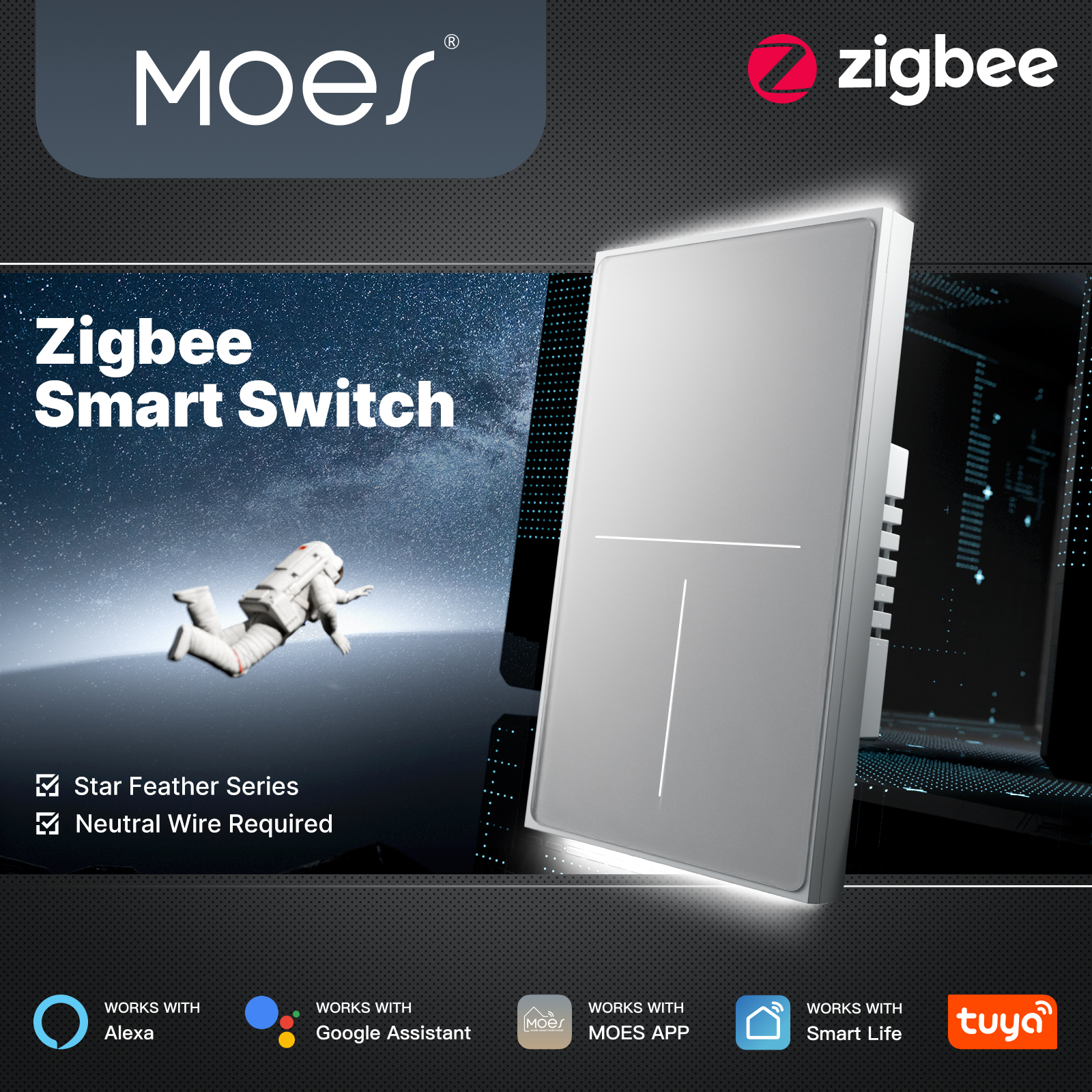 Smart Home Lighting - MOES Tuya ZigBee Star Feather Switch