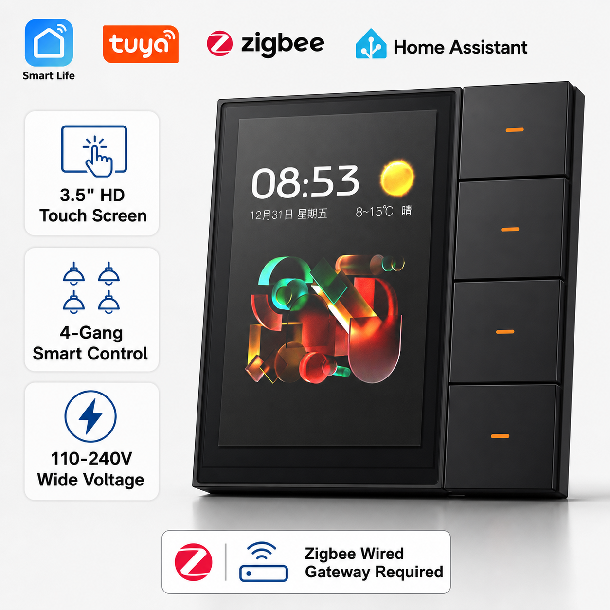 Smart Home Full System - F3-pro Tuya Smart Panel ZigBee Wall